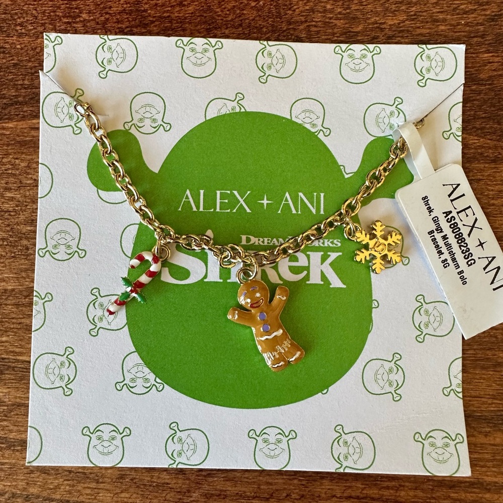 Alex and Ani Shrek Gingy Collection Gold Multi-charm Bolo Bracelet